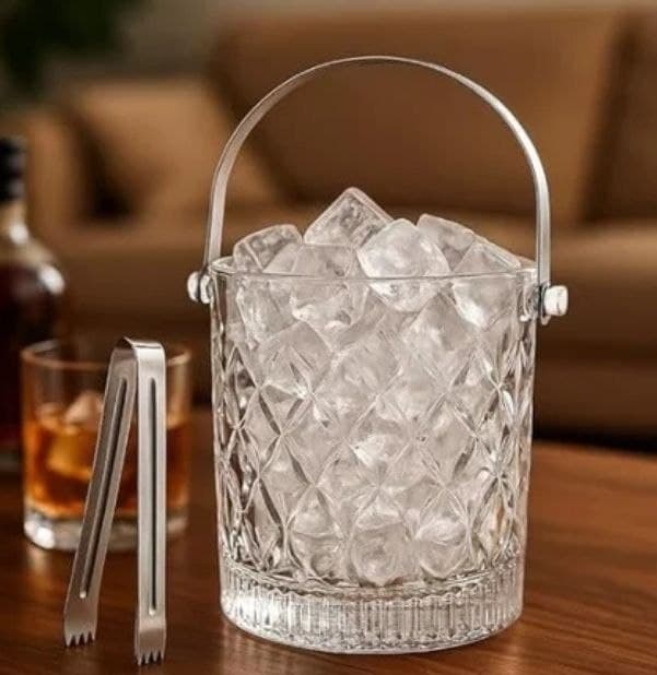 Crystal Glass Ice Bucket with Tongs